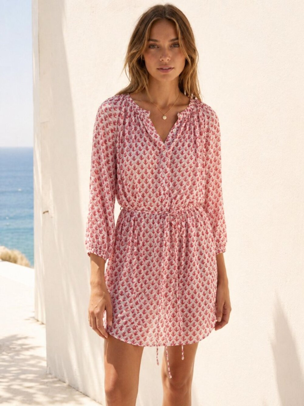 Kerry Cassill Tunic Style 3/4 Sleeve Printed Dress S